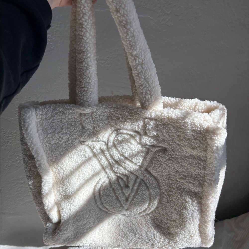 Cream Textured Tote Bag with Plush Material and Sturdy Handles